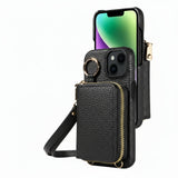 iPhone Wallet Case – Genuine Leather, Zipper Closure & Card Slot Organizer