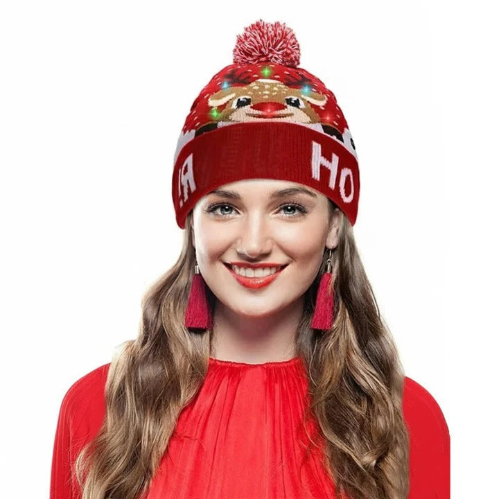 LED Light-Up Knitted Christmas Hat - Warm & Flashing Holiday Beanie