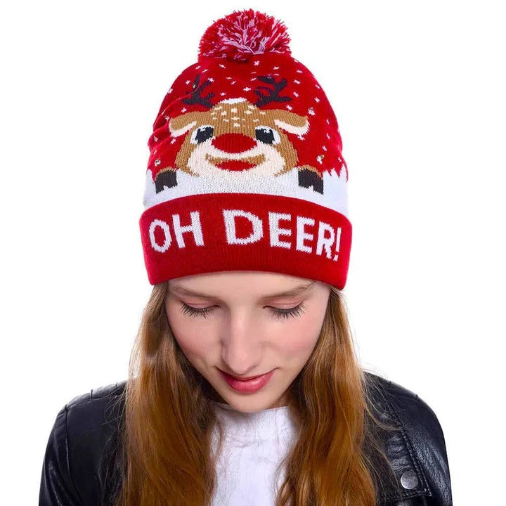 LED Light-Up Knitted Christmas Hat - Warm & Flashing Holiday Beanie