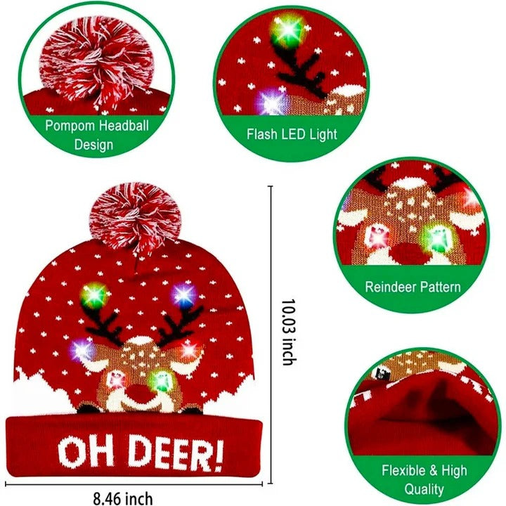 LED Light-Up Knitted Christmas Hat - Warm & Flashing Holiday Beanie