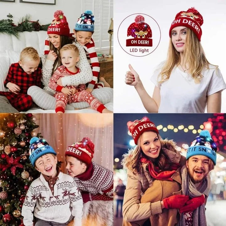 LED Light-Up Knitted Christmas Hat - Warm & Flashing Holiday Beanie
