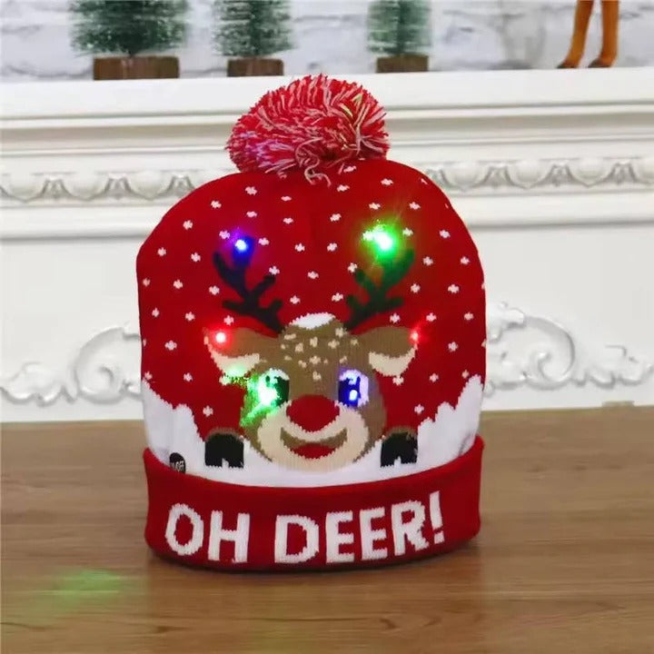 LED Light-Up Knitted Christmas Hat - Warm & Flashing Holiday Beanie
