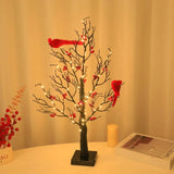 Warm White Glowing Copper Wire Tree with Cardinals – Tabletop Christmas Decor