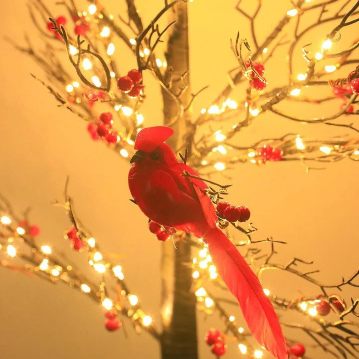 Warm White Glowing Copper Wire Tree with Cardinals – Tabletop Christmas Decor