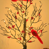 Warm White Glowing Copper Wire Tree with Cardinals – Tabletop Christmas Decor
