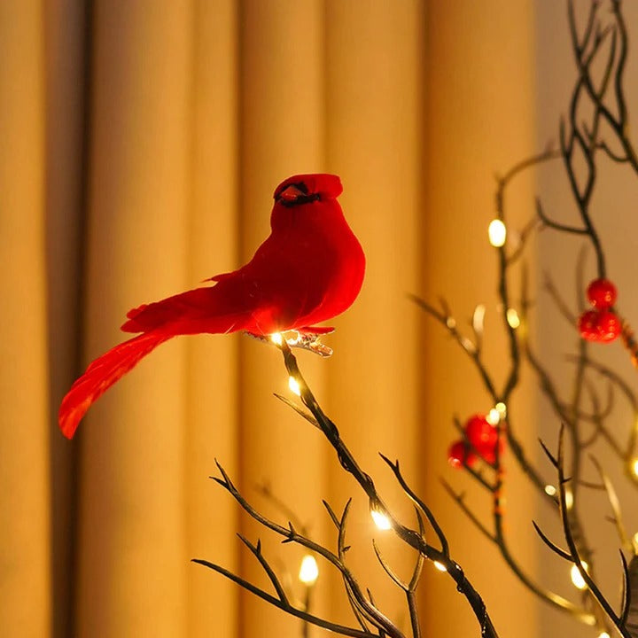 Warm White Glowing Copper Wire Tree with Cardinals – Tabletop Christmas Decor