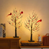 Warm White Glowing Copper Wire Tree with Cardinals – Tabletop Christmas Decor