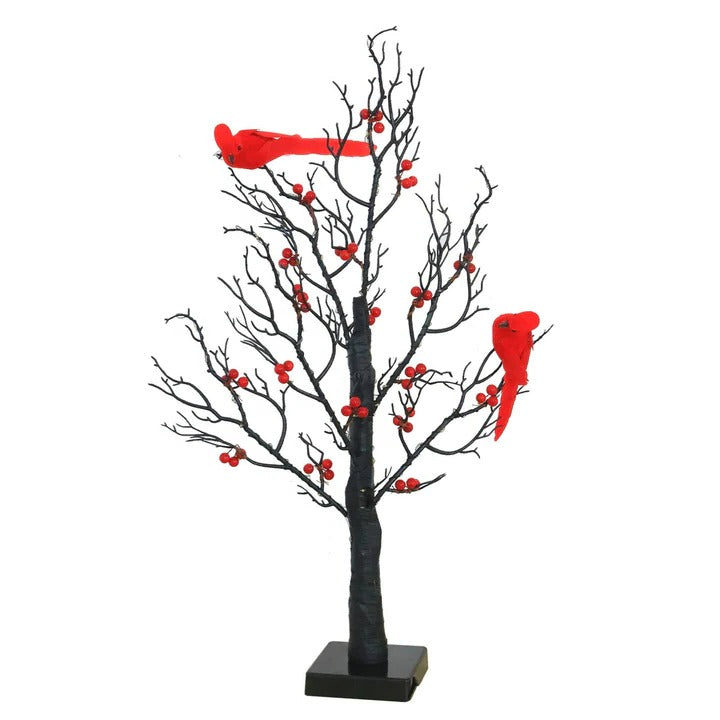 Warm White Glowing Copper Wire Tree with Cardinals – Tabletop Christmas Decor