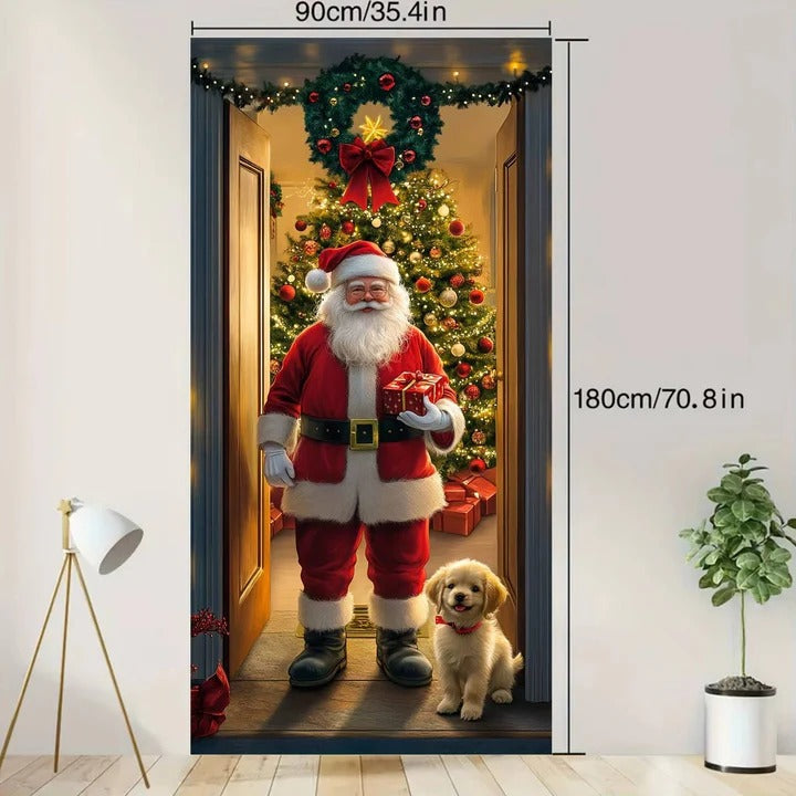 3D Christmas Door Mural Sticker - Waterproof PVC Holiday Decal, Easy Peel & Stick Decoration