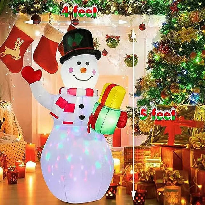 5ft Inflatable Snowman with Rotating LED Lights - Weatherproof Christmas Yard Decoration - Perfect Outdoor Holiday Decor