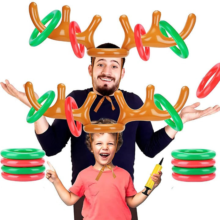 Inflatable Reindeer Antler Ring Toss Game Set - 12-Piece Holiday Party Fun for Kids & Adults