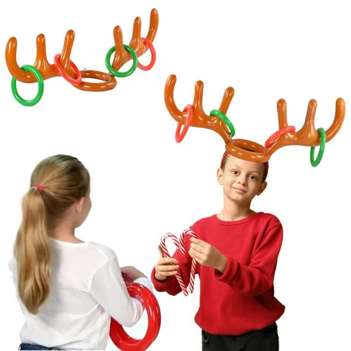 Inflatable Reindeer Antler Ring Toss Game Set - 12-Piece Holiday Party Fun for Kids & Adults