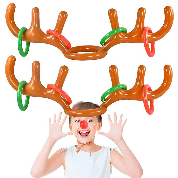 Inflatable Reindeer Antler Ring Toss Game Set - 12-Piece Holiday Party Fun for Kids & Adults