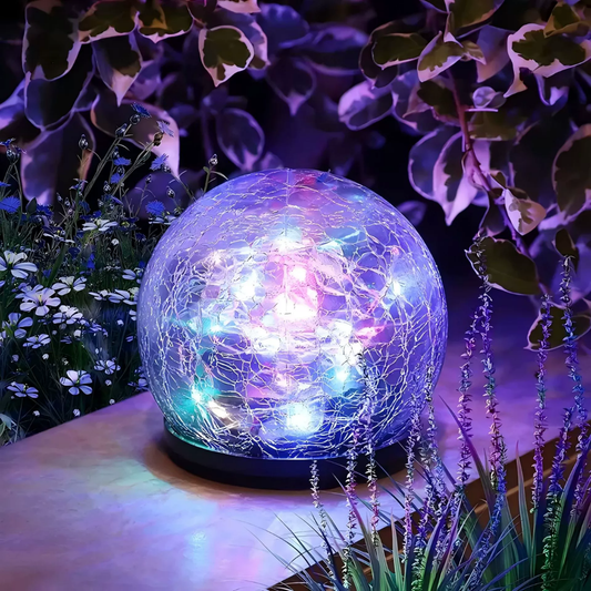 Solar Orb Path Lights – Crackle Glass Sphere, Outdoor Accent & Warm Glow Design