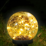 Solar Lights Orb Crackle Glass Sphere Path Accent Outdoor Glow