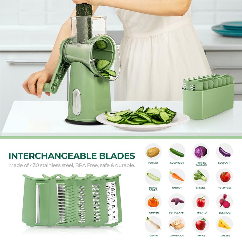 Enhanced Product Title: **5-Blade Rotating Grater with Suction Base – Versatile Kitchen Tool for Effortless Grating and Slicing**