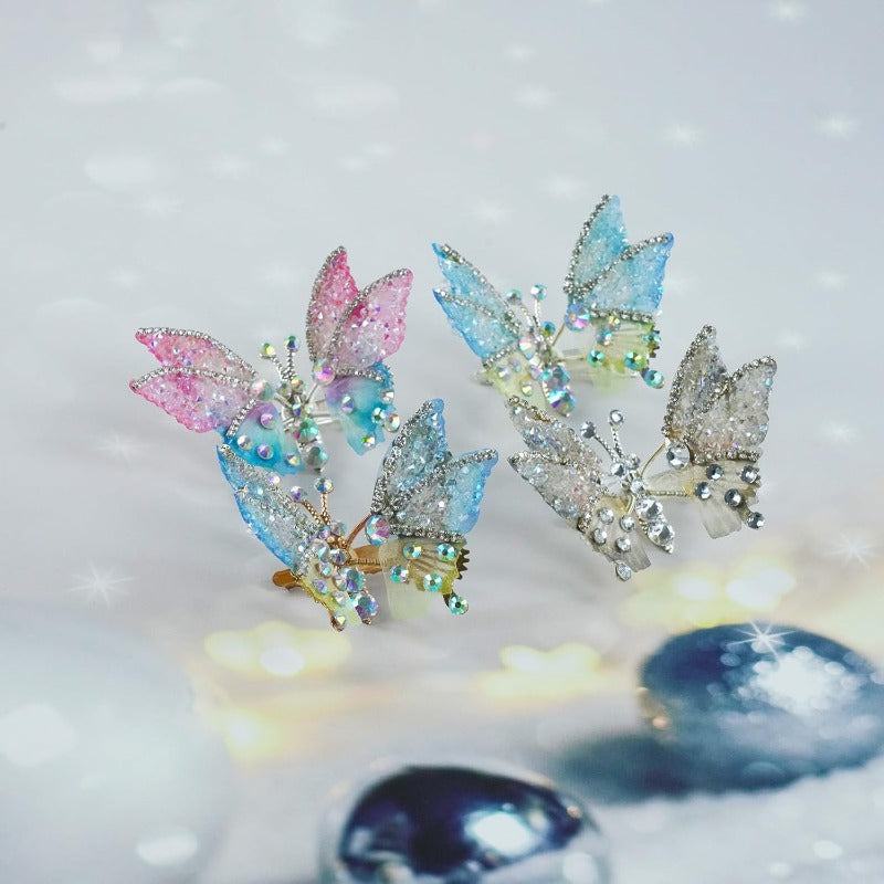 Butterfly Hair Clips – Women's, Moving Wings, Rhinestone Sparkle & 8-Pack