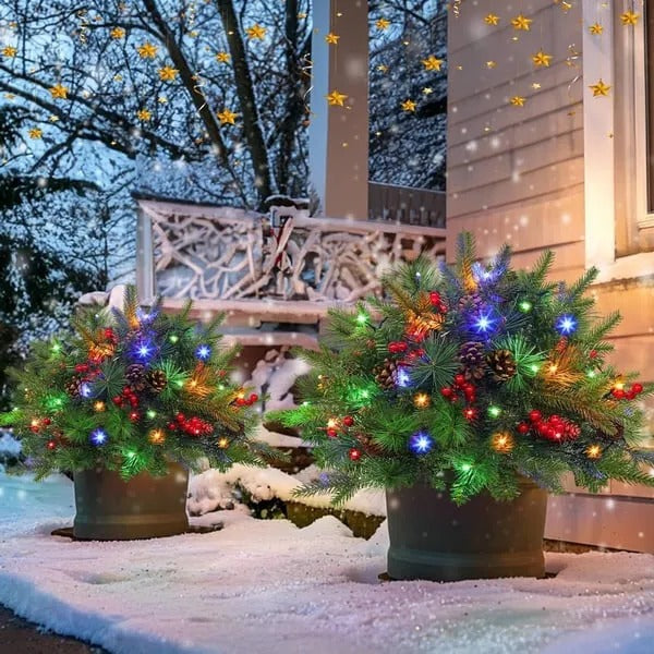 Realistic Pre-Lit Artificial Christmas Tree Urn Filler - Perfect Holiday Decoration