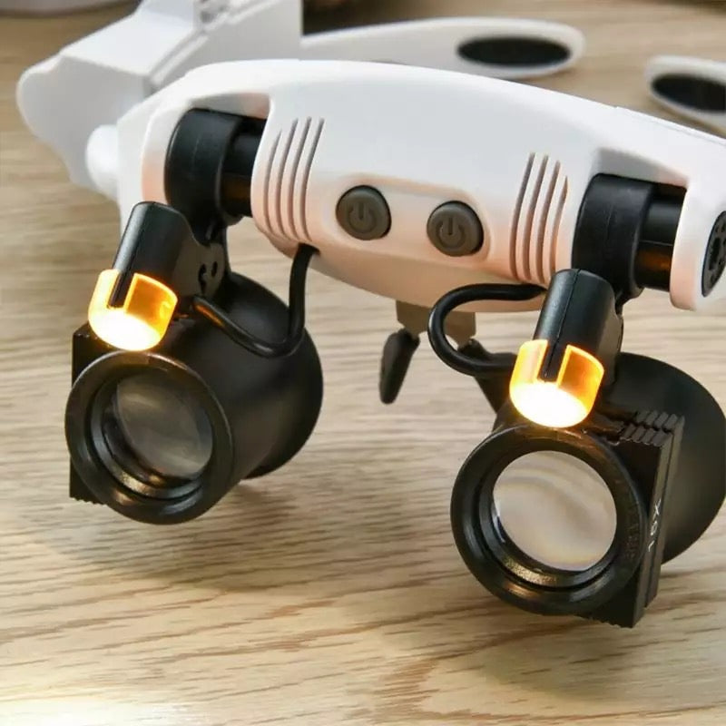 Head-Mounted Magnifying Glasses – LED Light, 10x-25x Interchangeable Lenses & Adjustable Headband
