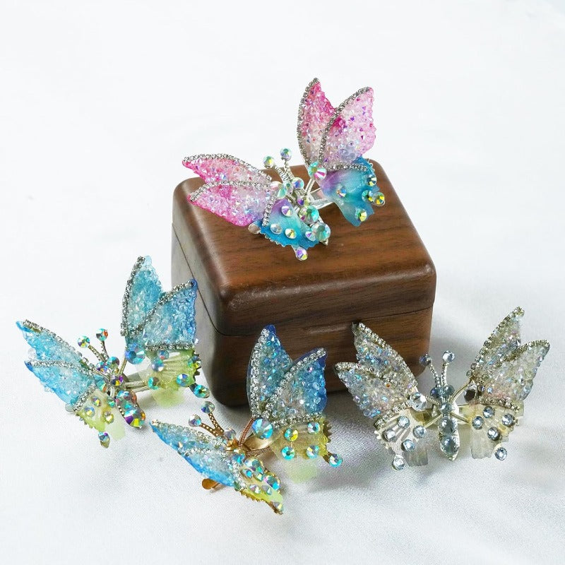 Butterfly Hair Clips – Women's, Moving Wings, Rhinestone Sparkle & 8-Pack