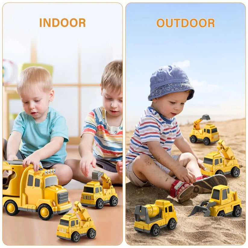 Construction Truck Toy Set – 5-Piece Playset, Carrier Truck & Loading Ramp
