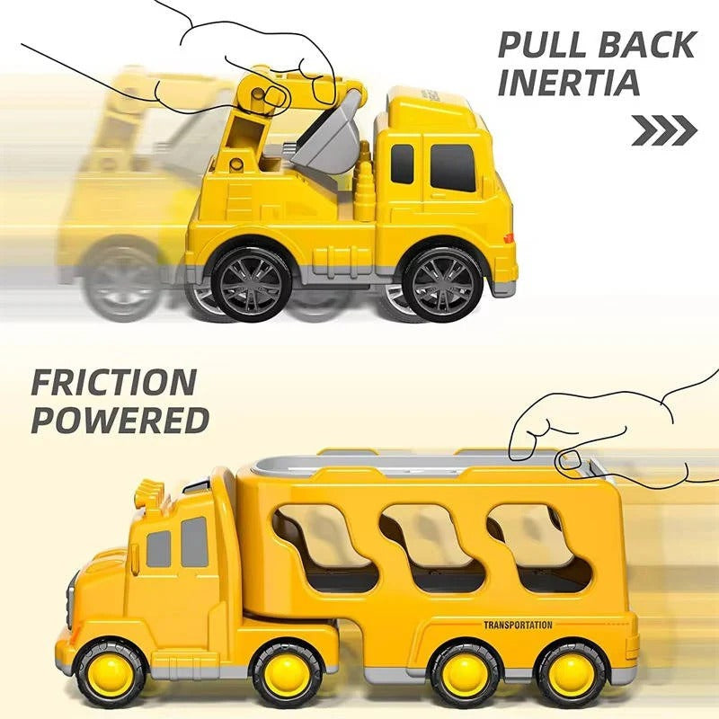 Construction Truck Toy Set – 5-Piece Playset, Carrier Truck & Loading Ramp