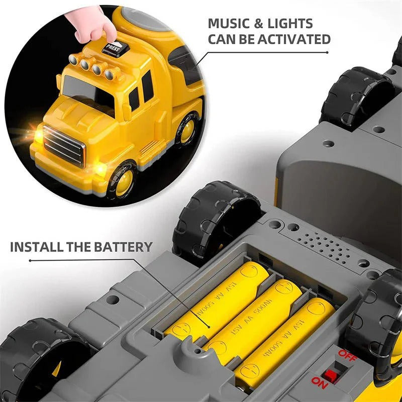 Construction Truck Toy Set – 5-Piece Playset, Carrier Truck & Loading Ramp