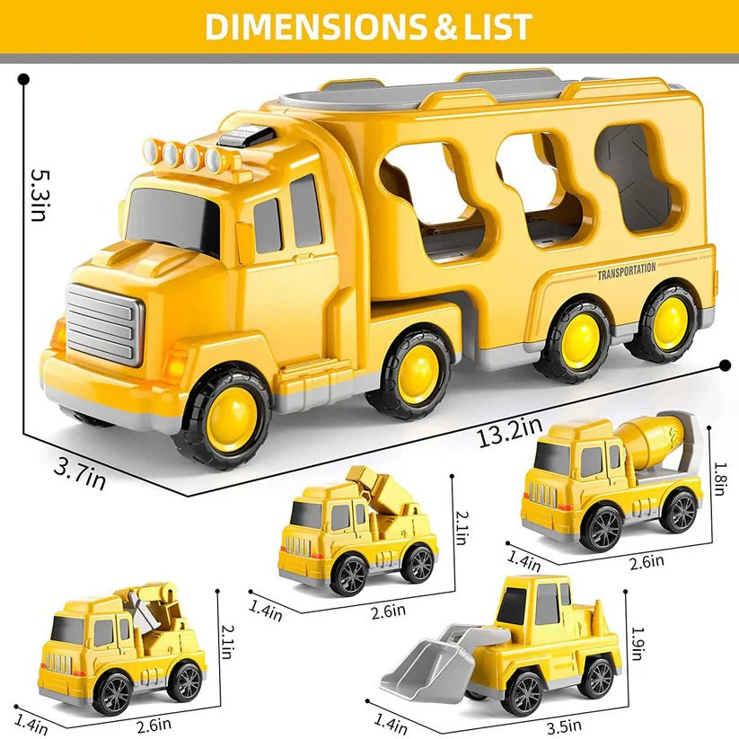 Construction Truck Toy Set – 5-Piece Playset, Carrier Truck & Loading Ramp