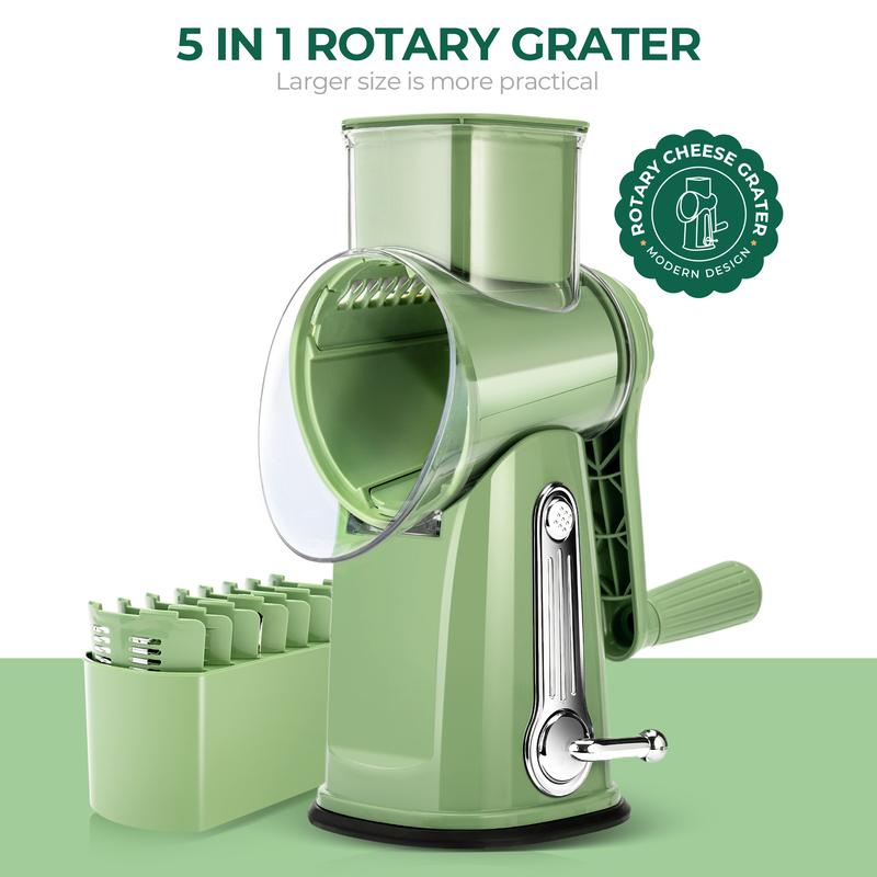 Enhanced Product Title: **5-Blade Rotating Grater with Suction Base – Versatile Kitchen Tool for Effortless Grating and Slicing**