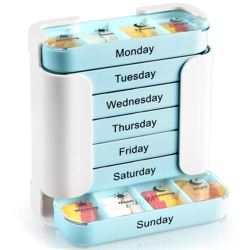 7-Day Pill Organizer – Color-Coded Compartments, Weekday Labels & Travel Size