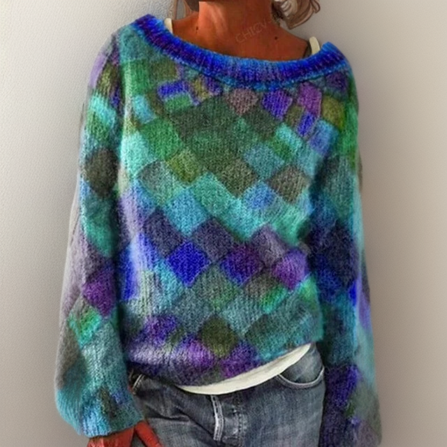 Azalea Stylish Oversized Diamond Pattern Sweater - Trendy Loose Fit Pullover for Women