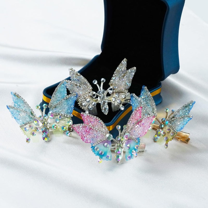Butterfly Hair Clips – Women's, Moving Wings, Rhinestone Sparkle & 8-Pack