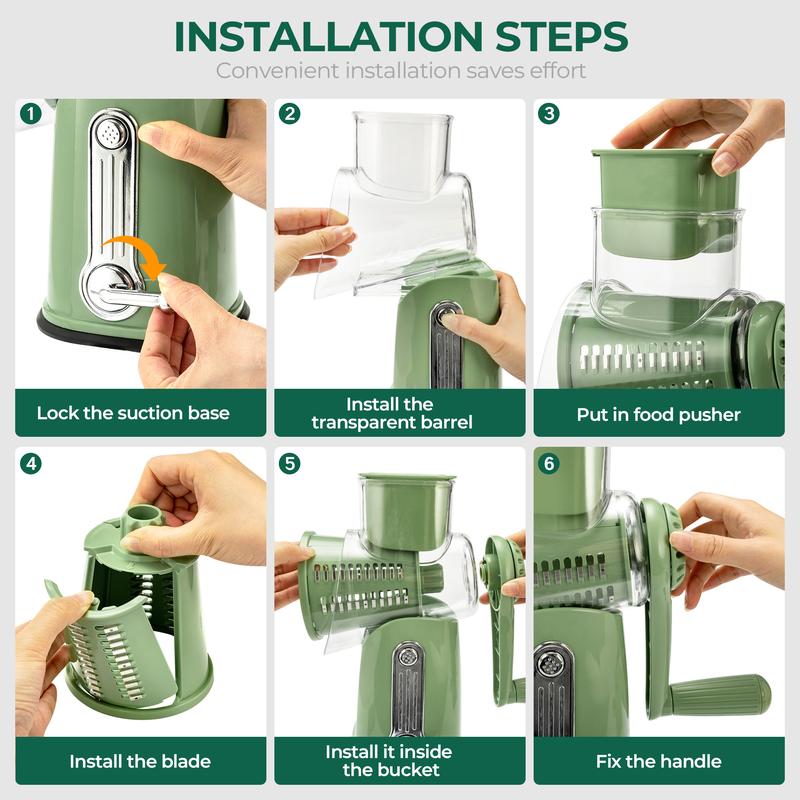 Enhanced Product Title: **5-Blade Rotating Grater with Suction Base – Versatile Kitchen Tool for Effortless Grating and Slicing**