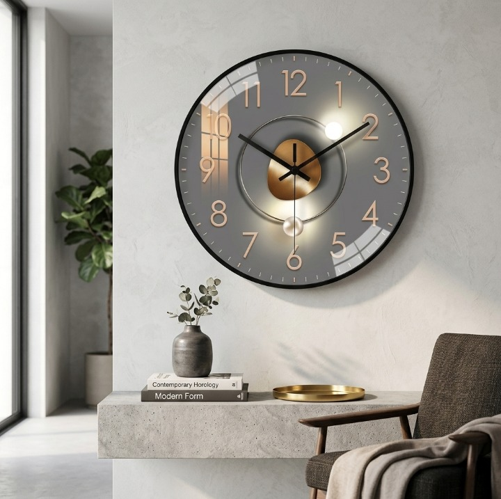 Silent Wall Clock 20cm – Glass Cover, Metal Hands & Silent Quartz Movement