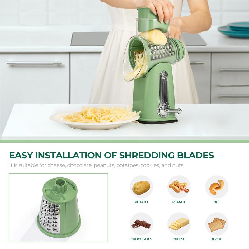 Enhanced Product Title: **5-Blade Rotating Grater with Suction Base – Versatile Kitchen Tool for Effortless Grating and Slicing**