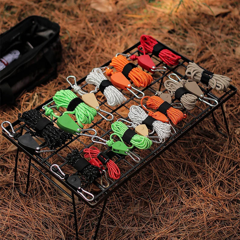 Adjustable Tent Guy Lines – 4-Pack, Reflective, Roller Buckle & Carabiner