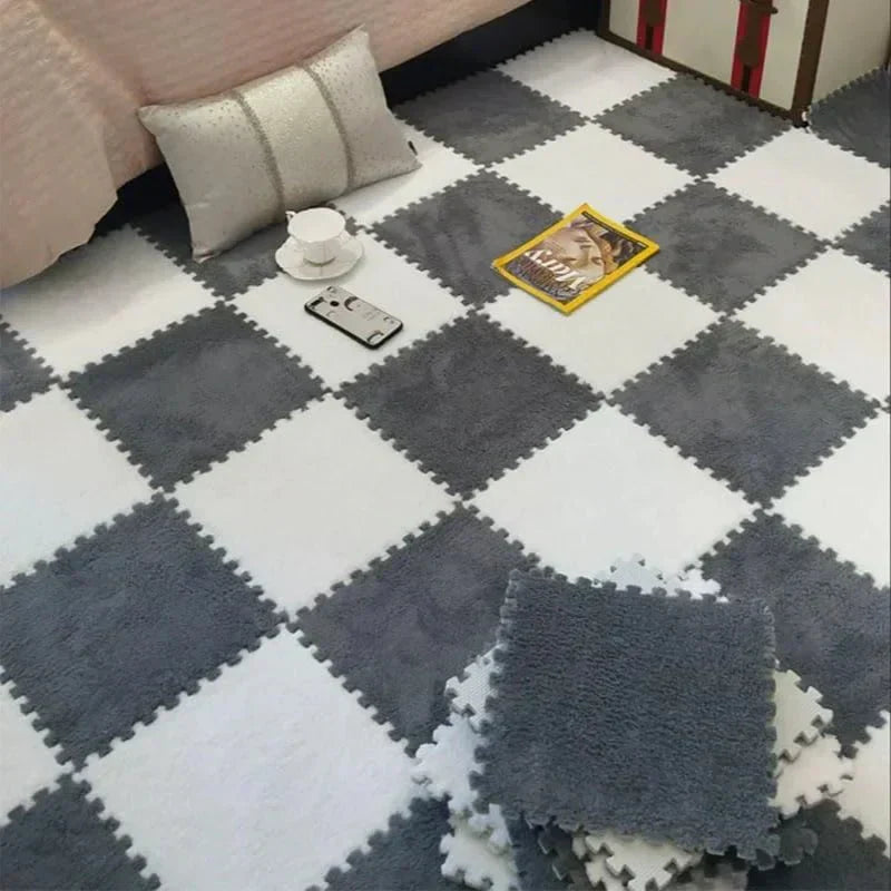 Plush Puzzle Rug Tiles – Foam, 30×30cm & Non-Slip Interlocking