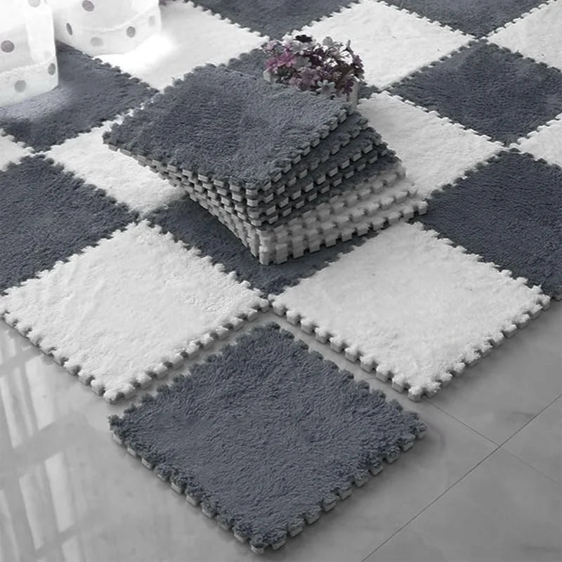 Plush Puzzle Rug Tiles – Foam, 30×30cm & Non-Slip Interlocking