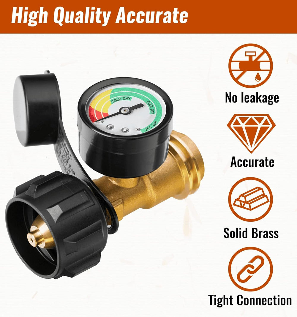 Propane Tank Gas Gauge – Level Indicator, Leak Detector, QCC Type 1 for BBQ & Camping