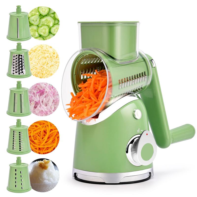 Enhanced Product Title: **5-Blade Rotating Grater with Suction Base – Versatile Kitchen Tool for Effortless Grating and Slicing**