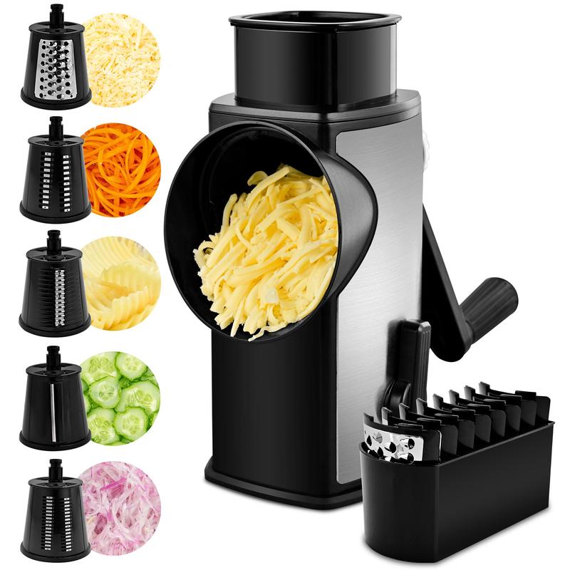 Enhanced Product Title: **5-Blade Rotating Grater with Suction Base – Versatile Kitchen Tool for Effortless Grating and Slicing**