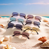 Rimless Rectangular Sunglasses – Unisex, Metal Temples, Tinted UV-Protection Lenses