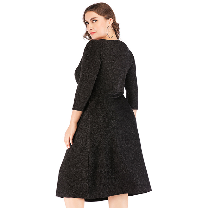 Plus Size Elegant Glitter Wrap Dress - Autumn Charm Collection