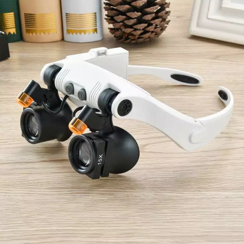 Head-Mounted Magnifying Glasses – LED Light, 10x-25x Interchangeable Lenses & Adjustable Headband
