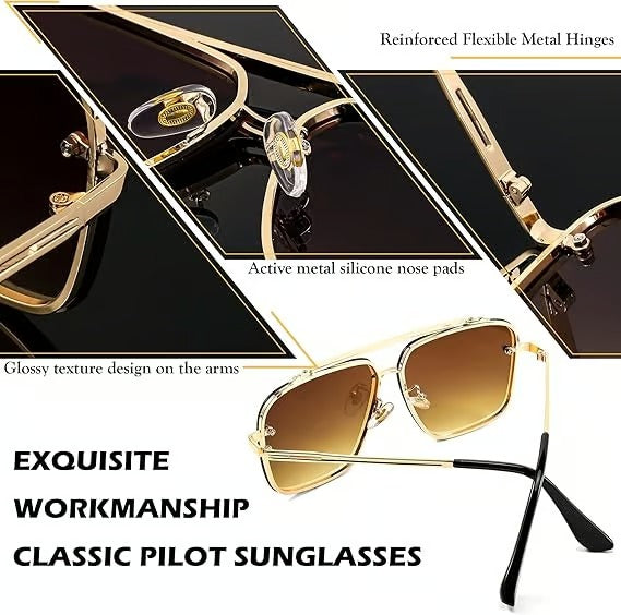 Oversized Retro Sunglasses – UV400 Protection, Metal Frame, Gold Accents, Unisex