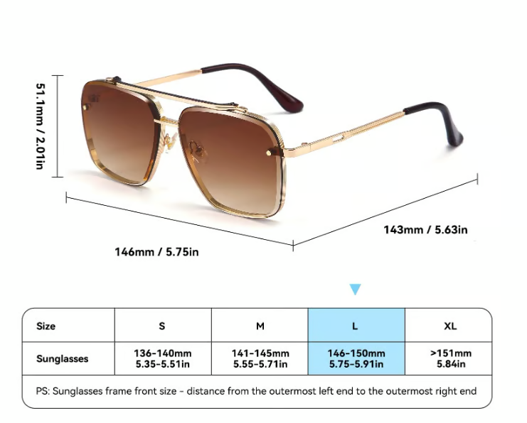 Oversized Retro Sunglasses – UV400 Protection, Metal Frame, Gold Accents, Unisex