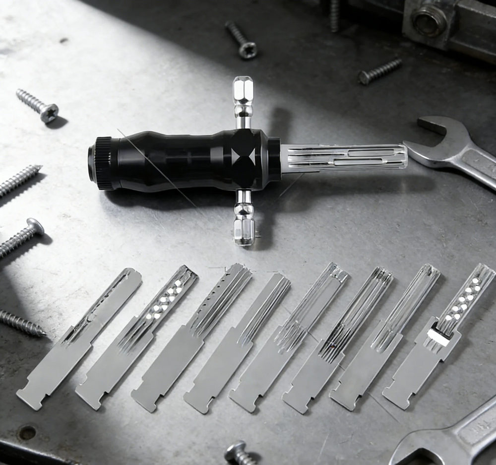 9-in-1 Stainless Steel Tubular Lock Tool Set – Interchangeable Blades & Ergonomic Grip