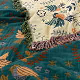Blanket Throw Scandinavian Bird Reversible Pattern Design