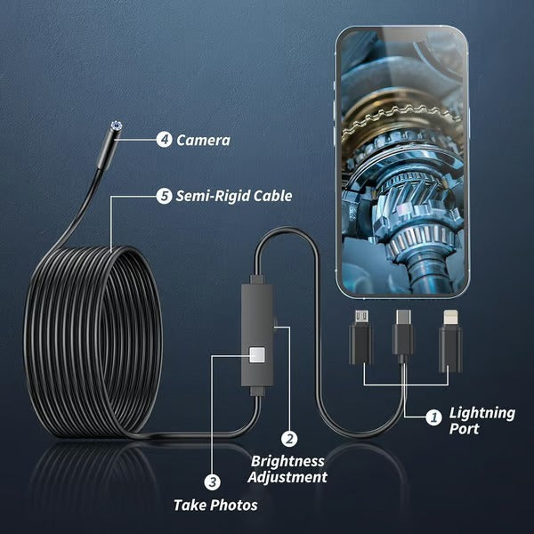 Smartphone Endoscope Camera – 1080p HD, 5m Flexible Cable, 8 LEDs & Waterproof
