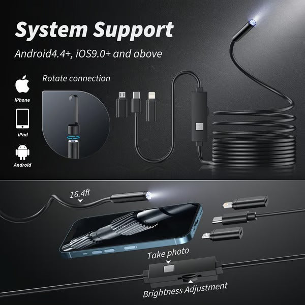 Smartphone Endoscope Camera – 1080p HD, 5m Flexible Cable, 8 LEDs & Waterproof